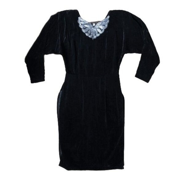 Vintage velvet lace up back beaded sequin dress - Picture 2 of 16